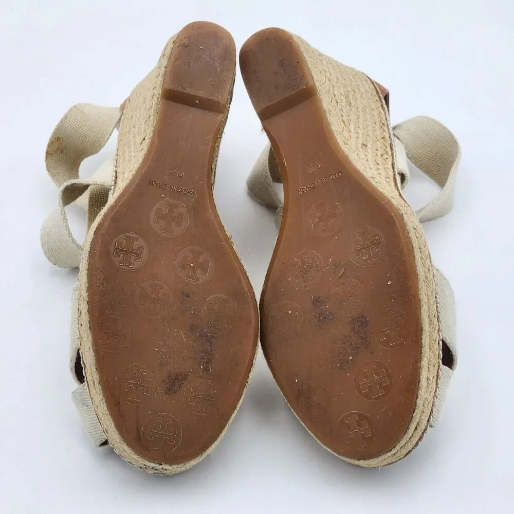 Tory Burch Adonis Espadrille Wedge Platform Heel Sandals Ivory Natural Size 9